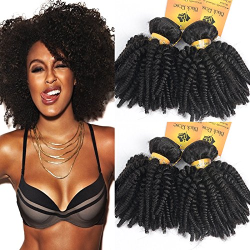 Black Rose Hair Afro Kinky Curly Brazilian Curly Weaves Hair Bundles Human Hair Extensions Weft Wave 4 Bundles Natural Color 12 14 16 18 inch (4pc/lot, 50g/pc)