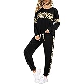 MRSFITOK Leopard Sweatsuits Women 2 Piece Sets Fall Casual Crew neck Long Sleeve Tops pants Sexy Tracksuit with Pockets