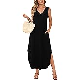 JollieLovin Women Plus Size Summer Tank Maxi Dresses Sleeveless Causal V Neck Beach Long Dresses Swim Cover up (L-5X)