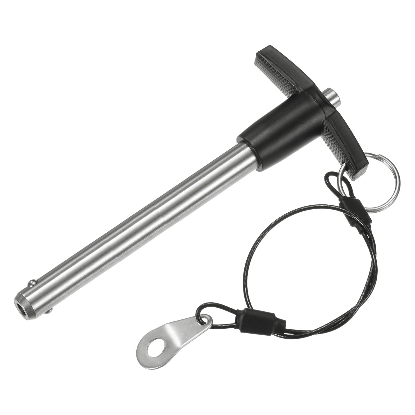 M METERXITY T Handle Lock Pin, 25/64" [10mm] Dia., 3-5/32 [80mm] Usage Length Push-Button Quick Release Locking Pins W Lanyard Cable for Speaker/Aviation/Gym/Machine [304 Stainless Steel]