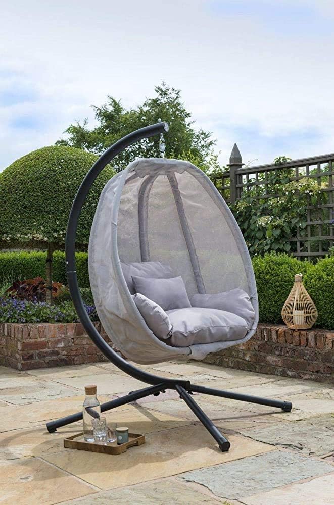 Grey Cocoon Hanging Egg Chair Swing for Outdoor Garden Furniture, Grey,Black