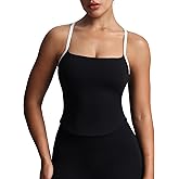 Aoxjox Women's Workout Sleeveless Color Block Lexi Tank Tops Contrasting Strap Cross Back Yoga Curve Longline Crop Top