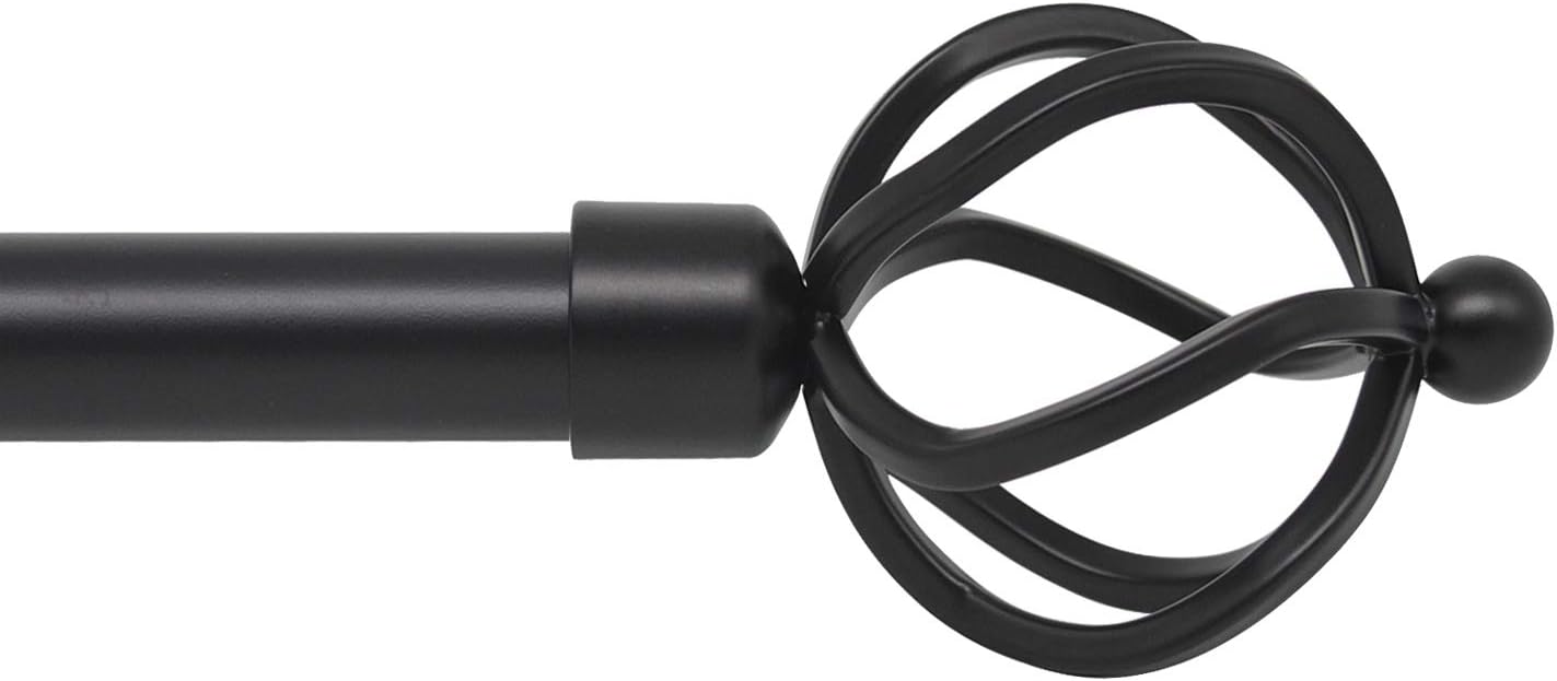 Window Curtain Rod with Twisted Cage Finials, 1" Diameter Decorative Window Treatment Single Rod Set, Adjusts from 22" to 42", Black Cafe Window Rods: Home Improvement