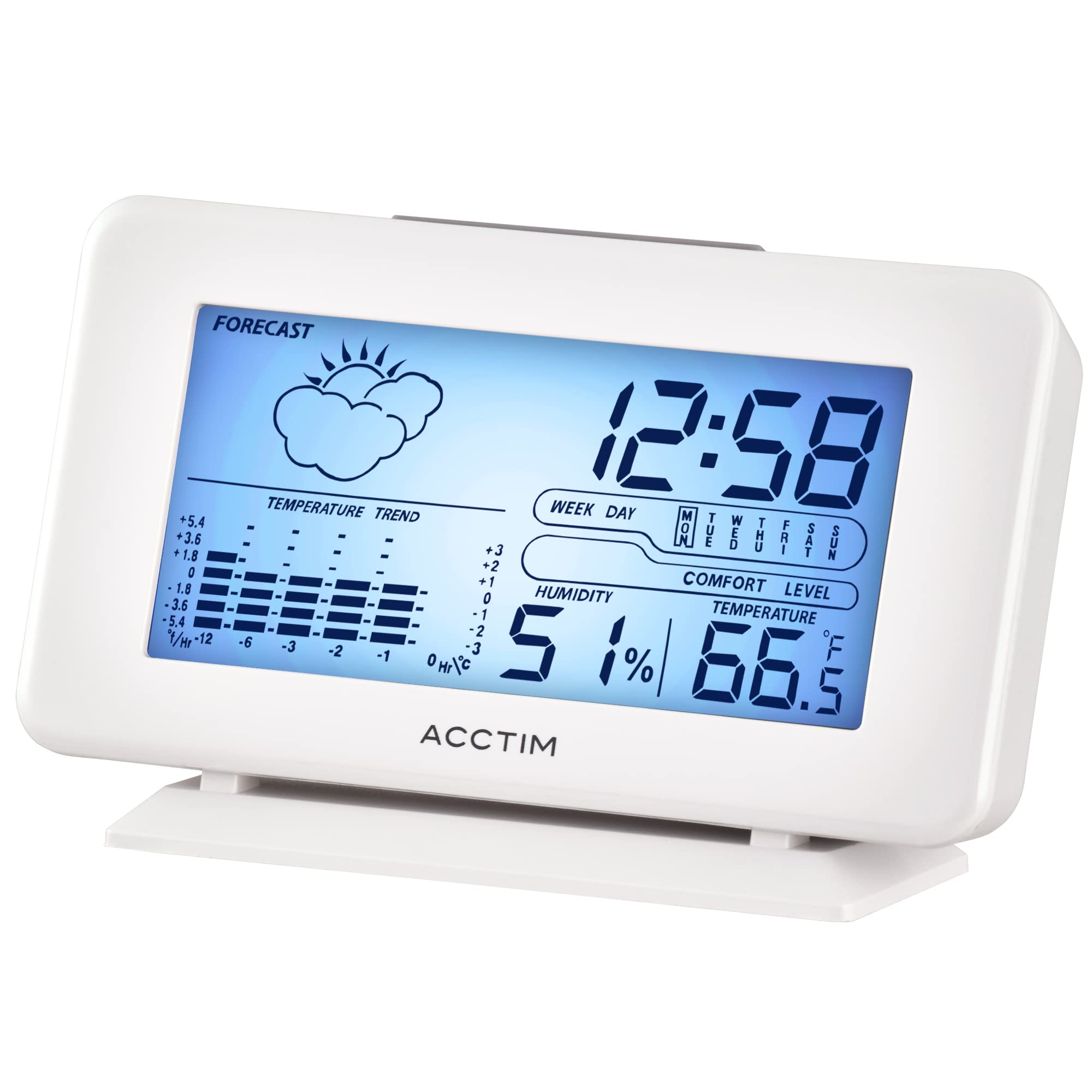 Acctim Vega LCD Weather Station Digital Alarm Clock with Temperature & Humidity - White