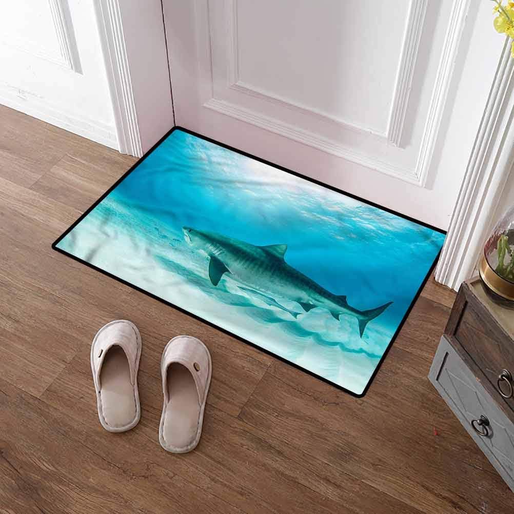 SCOCICI1588 Floor Mat Shark, Dangerous Oceanic Wildlife Front Back Door Mat for Winter Snow, Low-Profile Easy Clean 24 x 35 Inch