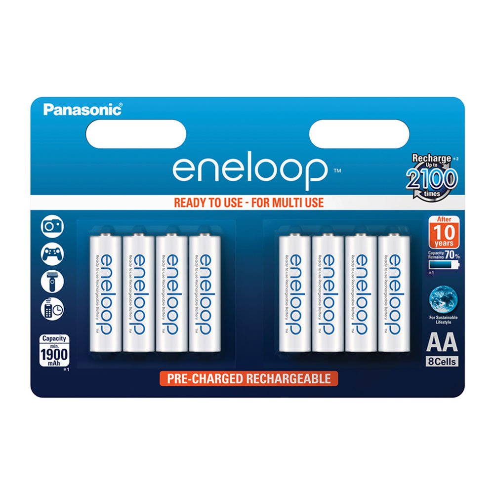 Panasonic eneloop BK-3MCCE/8BE Nickel Metal Hydride AA Batteries, Classic AA 8-Pack, One Size