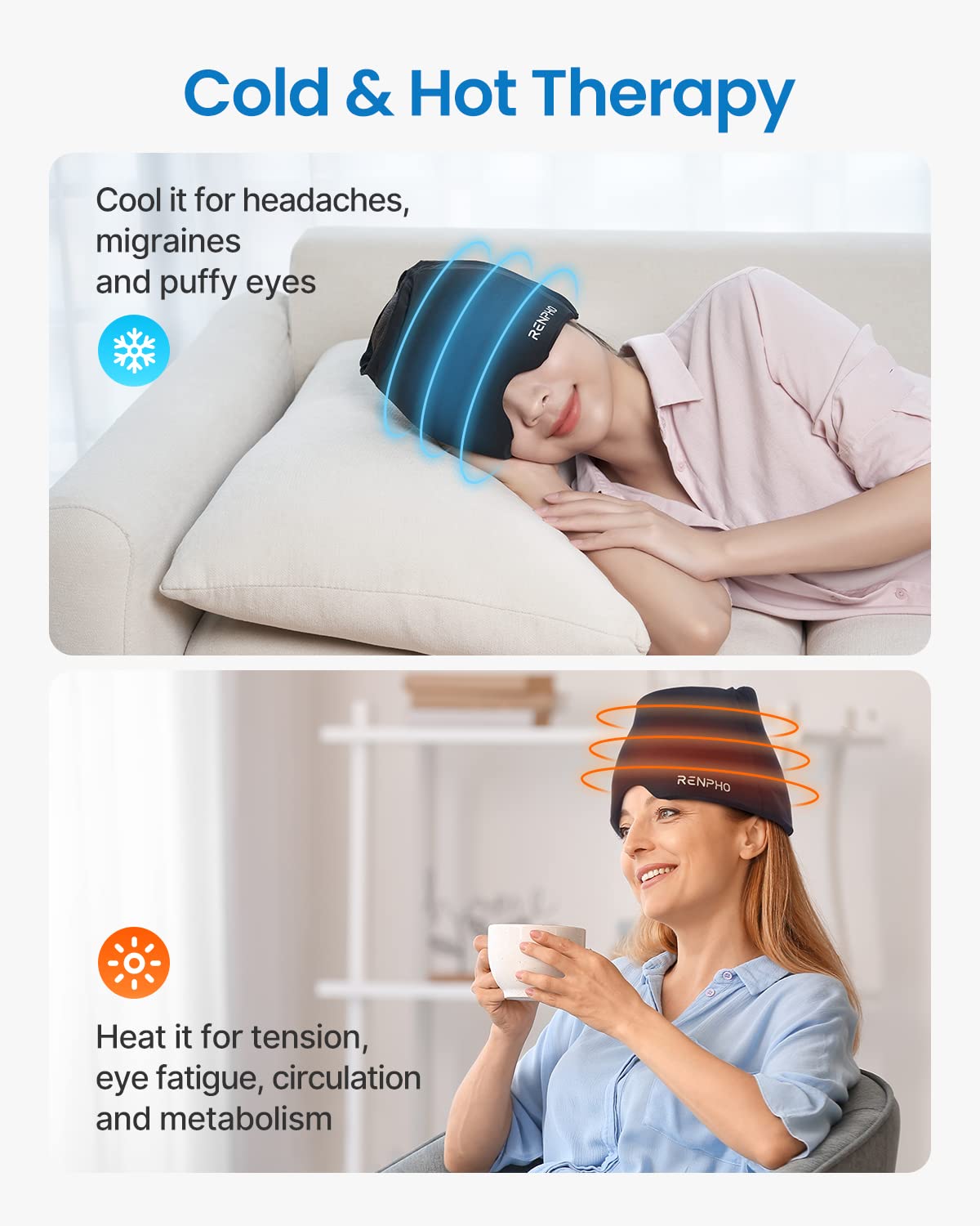 Migraine Relief Cap FSA HSA, Headache Relief Cap, Ice Head Wrap with Hot or Cold Therapy, Ice Hat, Hangover Relief Products, Migraine Mask for Anxiety Relief Improve Sleep, Birthday Gifts for Women