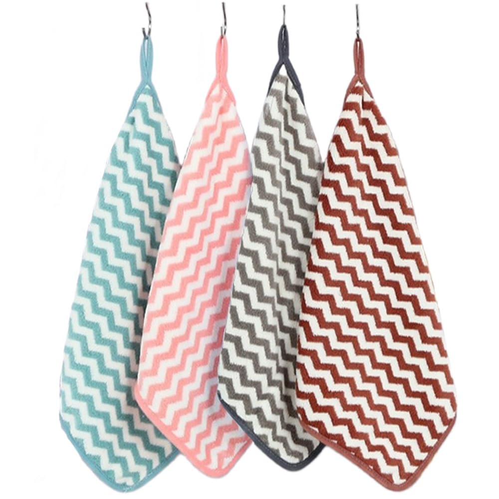 PREMJCROY 4 Pcs Soft Fast Drying Hand Towel Dueable Hanging Hand Towels Soft Washcloths for Hand Multicolor Guest Towels for Bathroom Kitchen(30 * 30CM)