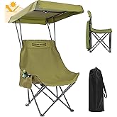 YOUNG WOOD Portable Camping Chair Beach Chair with Shade Canopy, Fold Lightweight Oversized for All, Easy to Open and Close Without Installation, Side Pocket Design for All Outdoor Activities, Green
