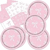 40Pcs Pink Bow Party Supplies Disposable Tableware Set Serve 20 Guests Include Pink Bow Plates and Napkins Forks for Bachelorette Bridal Engagement Baby Shower Birthday Party Decorations