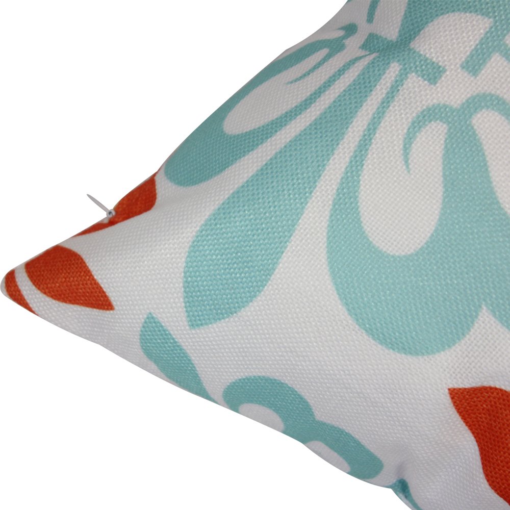 FabricMCC Throw Pillow Cover Flowers Red and Teal on White Square Accent Decorative Pillow Case Cushion Cover 18x18