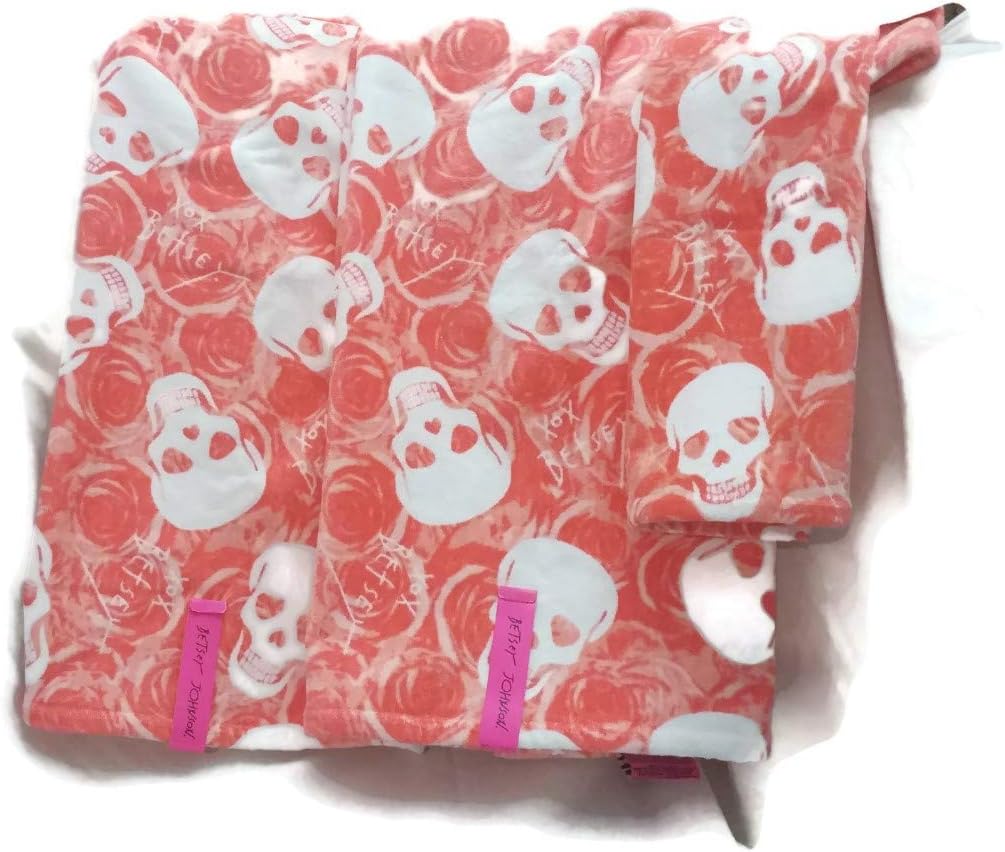 B Johnson Coral Love Skulls XOX Betsey Towels 2-Bath, 1-Hand