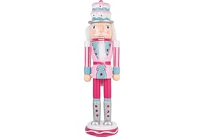 PASOLABE Pink Nutcracker Christmas Decoration 14 Inch Soldier Figure Wooden Ornament for Xmas Gifts