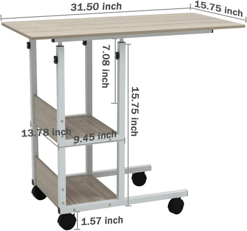 JACENTHOME Home Office Desk 31x16'' Movable Height Adjustable Modern Computer PC Notebook Writing Workstation Laptop Table with Wheels for Study Room Bedroom Living Room: Kitchen & Dining