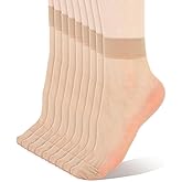QfwdfcTrenz 9 Pairs Women's Ankle High Sheer Socks Thin Nylon Sock Short Dress Stockings See Through Sock Nylon Reinfored Toe Pantyhose Socks for Women Nude