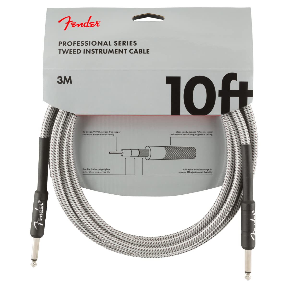 Fender PRO 10 INST CABLE WHT TWD