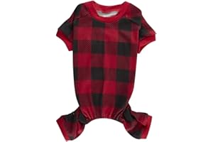 LANYARCO Red Plaid Christmas Clothes for Dogs Pajamas Onesie PJS, Back Length 20" Large