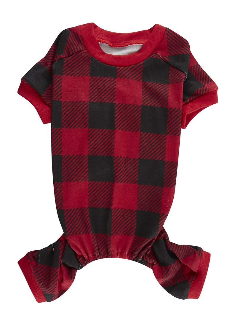 Red Plaid Christmas Clothes for Medium Large Dogs, Buffalo Red Black Plaid Dog Pajamas Onesie PJS, Back Length 19" Large