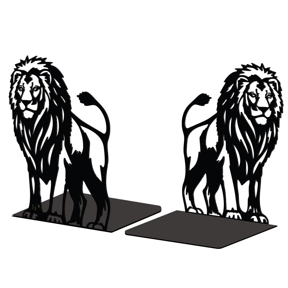Photo 1 of Peacoblue Metal Bookends for Shelves, Modern Decorative Heavy Duty Study Book Support Stoppers for Office, Desk, Shelf, Room 5.3"x4.3"x6.8" Cast Iron Simple Tall Bookends, 1 Pair (Lion)