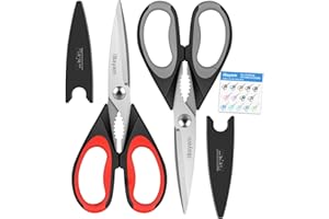 iBayam Kitchen Scissors All Purpose Heavy Duty Meat Poultry Shears, Dishwasher Safe Food Cooking Scissors Stainless Steel Utility Scissors, 2-Pack (Black Red, Black Gray)