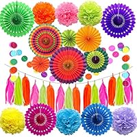 FOVERN1 32 Pieces Party Decoration Include Paper Fans, Tissue Paper Pom Poms, Circle Dot Garland and Tissue Paper Tassel for Birthday Wedding Baby Shower Events Accessories