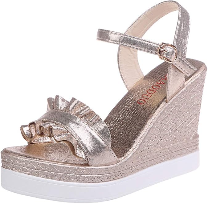 Amazon.com | ChyJoey Women's Chunky Platform Wedge Sandals Casual Elegant Ruffle High Heel Open 