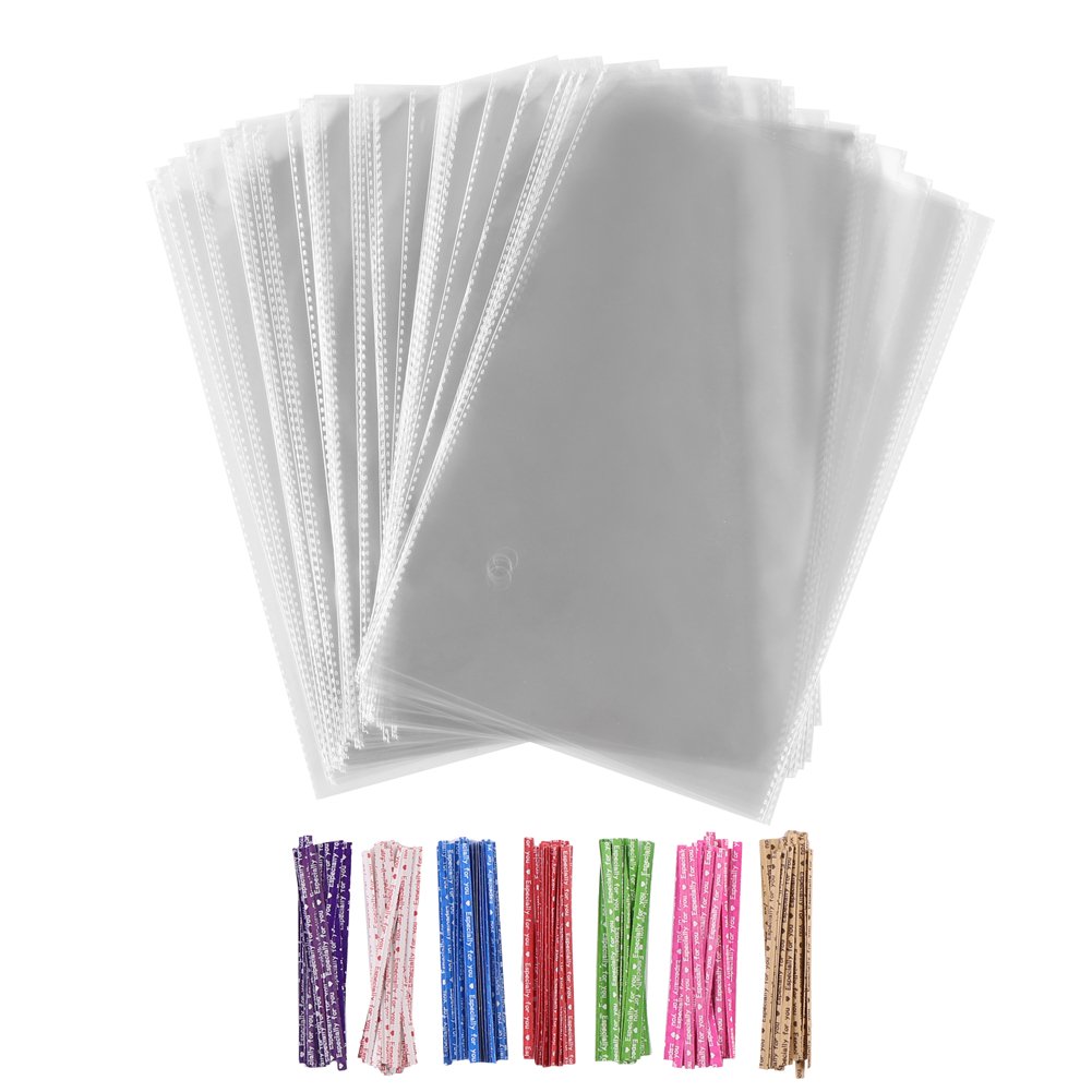 100 Pieces 7 by 11 Inches Clear Treat Bags Clear Cellophane Treat Bags