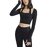 Gihuo Long Sleeve Crop Top Workout Women Athletic Yoga Running Cropped Tops Slim Fit Sport Gym Shirts
