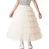 Happy Cherry Long Tulle Skirts for Girls Ruffle Tiered Maxi Tutu Kids Layered Pleated Mesh A Line Petticoat Skirt 5-14T