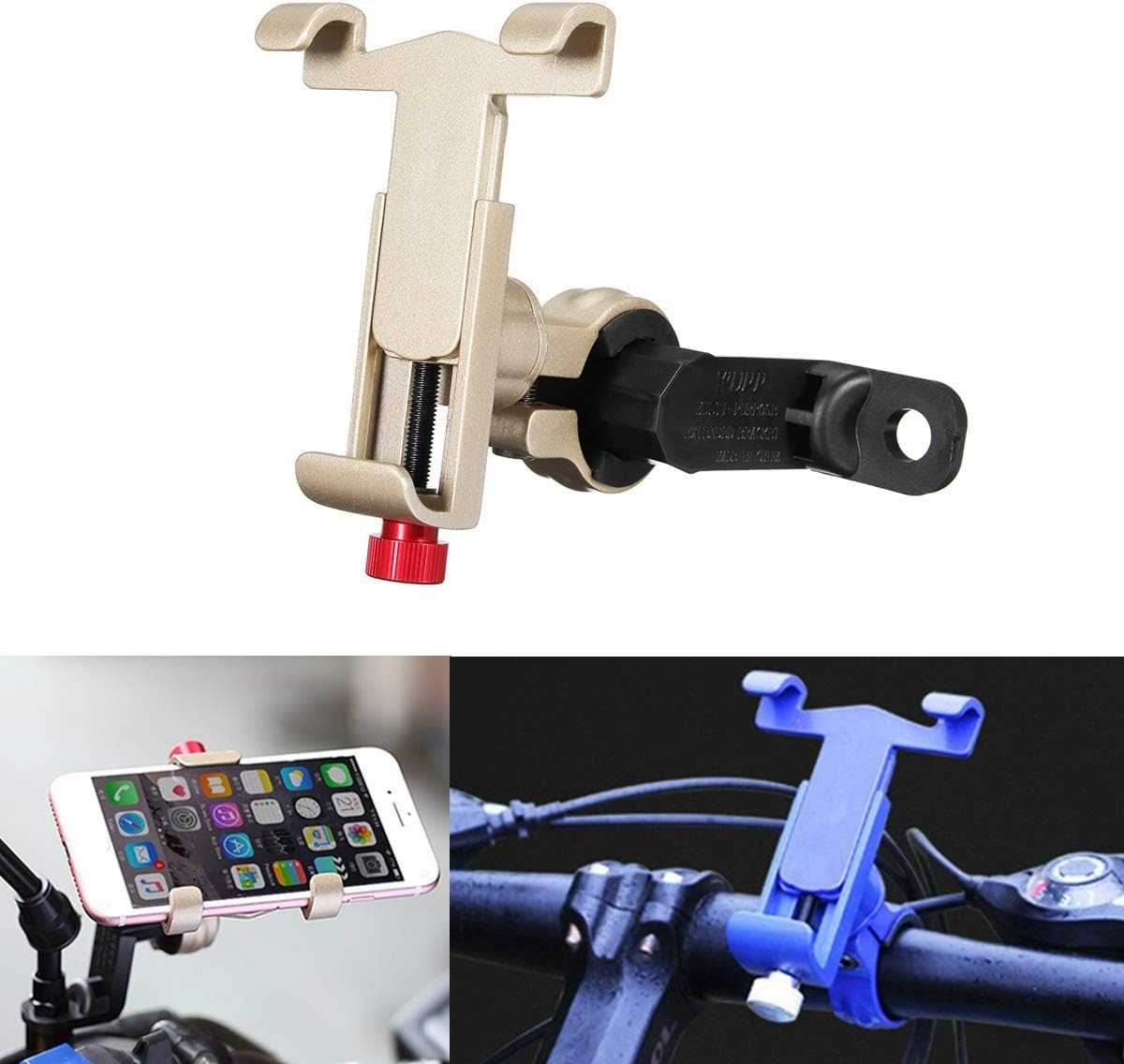 Alamor Universal Aluminum Bicycle Handlebar Motorcycle Rear View Mirror Phone Holder Mobile phone rotating stand - Black - Image 4