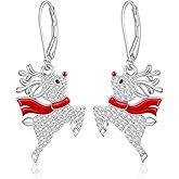 Christmas Reindeer Earrings for Women Sterling Silver Reindeer Earrings Holiday Dangle Drop Leverback Deer Holiday Merry Christmas Jewelry Gifts