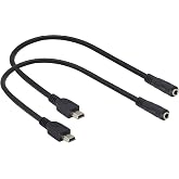 HCFeng 3.5mm to Mini USB Cable Mini USB Male to 1/8in Female Audio Cable 3.5mm Female TRRS 4-Pole Jack to 5 Pin Mini USB Male Mic Cord Adapter Cable [1Ft/30cm-2Pack]
