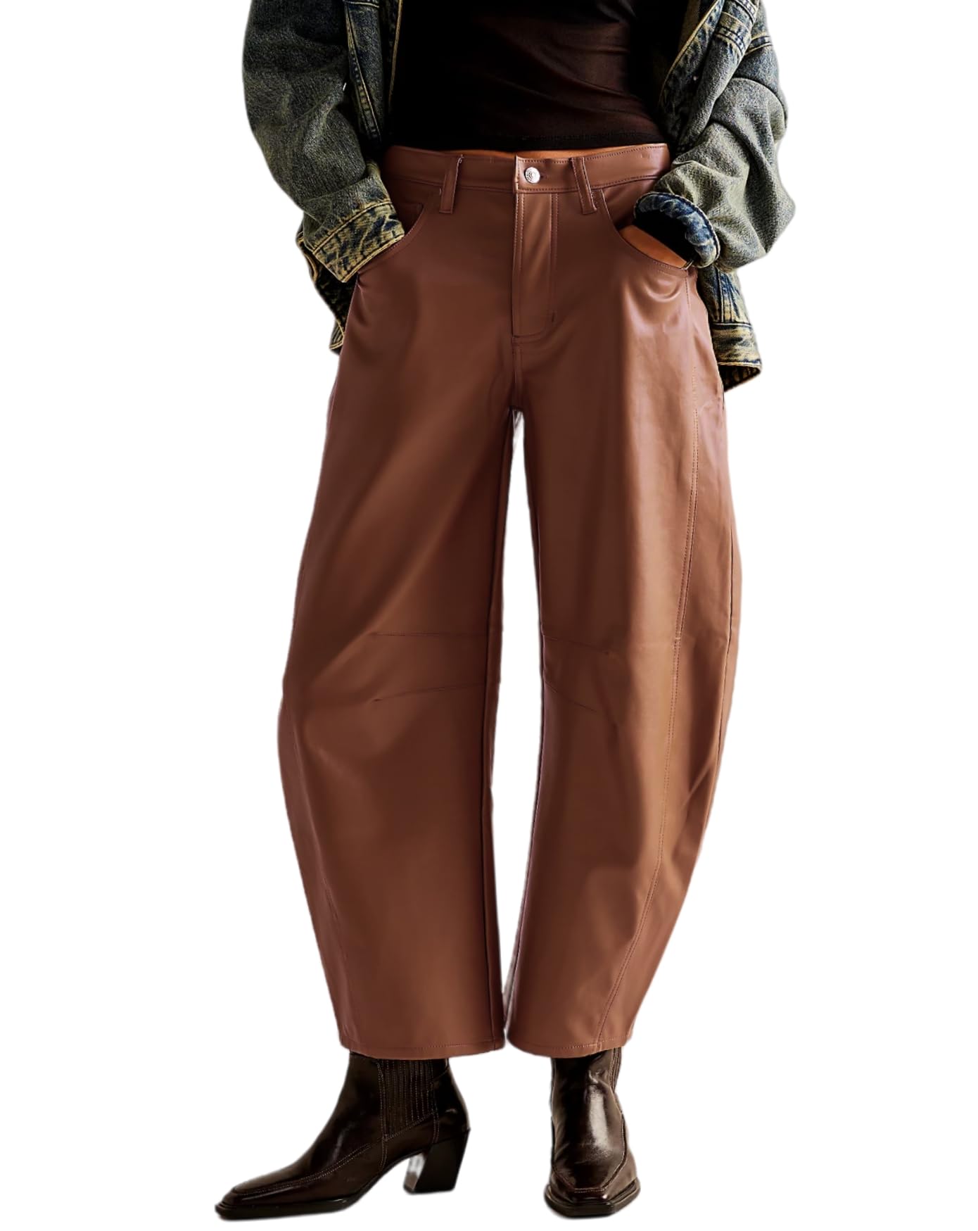 Photo 1 of ***DAMAGED - SEE NOTES/PICTURES***
LifeShe Women Faux Leather Pants Low Rise Baggy Barrel Jeans Wide Leg Trousers with Pockets Brown
