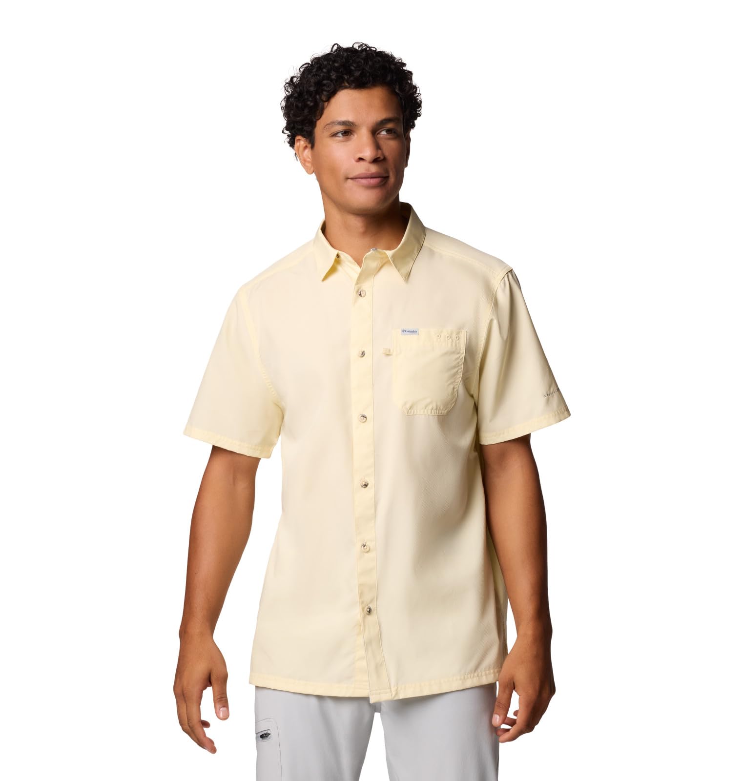 Columbia Mens Slack Tide Short Sleeve Camp Shirt, Lemon Wash, 1X Image Columbia Mens Slack Tide Short Sleeve Camp Shirt, Lemon Wash, 1X Image