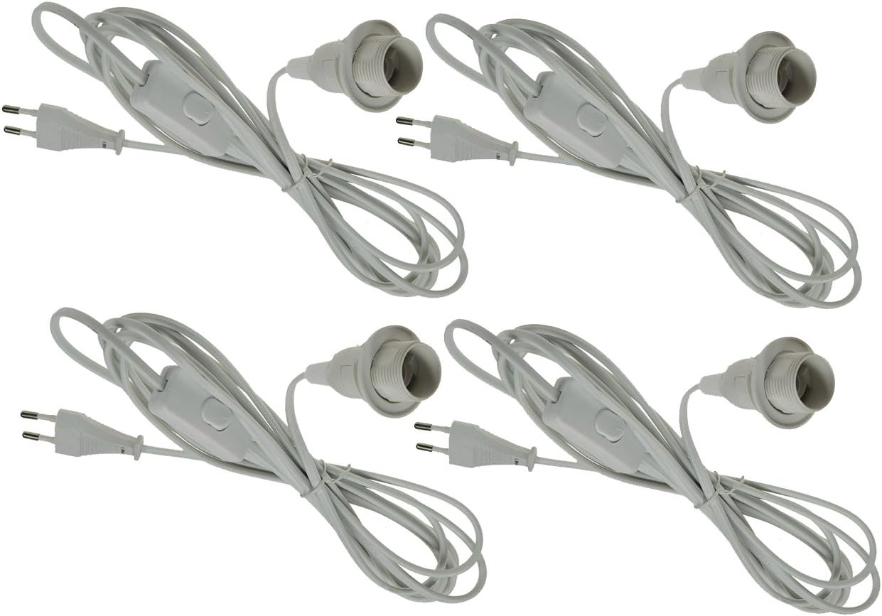 E14 Lampenfassung mit 3,4m Kabel Schalter 4Stück Schnurschalter I inkl. Montagering Ø 40mm für E14 Lampenfassung mit 3,4m Kabel Schalter 4Stück Schnurschalter I inkl. Montagering Ø 40mm für