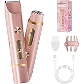 2-in-1 Bikini Trimmer for Women, Bikini Shaver with Dual Heads, Body and Facial Hair Removal, Cordless Rechargeable Electric Razors for Face Chin Pubic Underarm Legs, IPX7 Waterproof, Pink