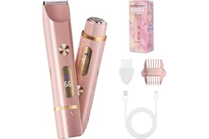 FIONOFY 2-in-1 Bikini Trimmer for Women, Bikini Shaver with Dual Heads, Body and Facial Hair Removal, Cordless Rechargeable Electric Razors for Face Chin Pubic Underarm Legs, IPX7 Waterproof, Pink