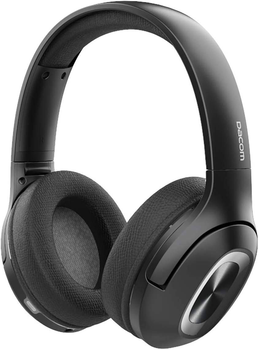 DACOM HF002 Wireless Bluetooth 5.0 Headphones with Hi-Fi Deep Bass, Over Ear Bluetooth Headphones use CSR+TI chip with Soft Protein earpads and CVC 8.0 MIC, 65 hrs palying time for PC Games or Phone