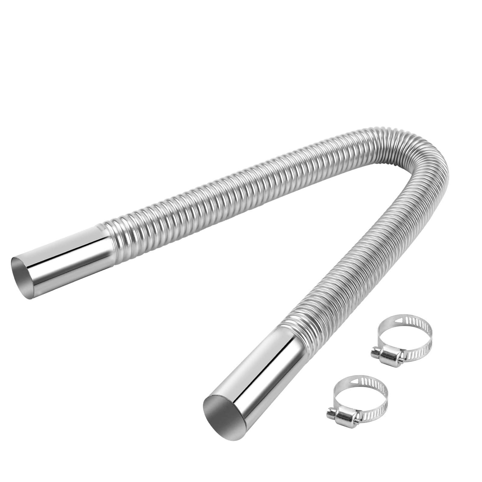 Photo 1 of 1 inch Stainless Steel Exhaust Hose,23.6" Flexible Exhaust Pipe,Diesel Heater Flexible Exhaust Tubing with 2 Hose Clamps Generator Exhaust Hose Parking Air Heater Fuel Tank Diesel Gas