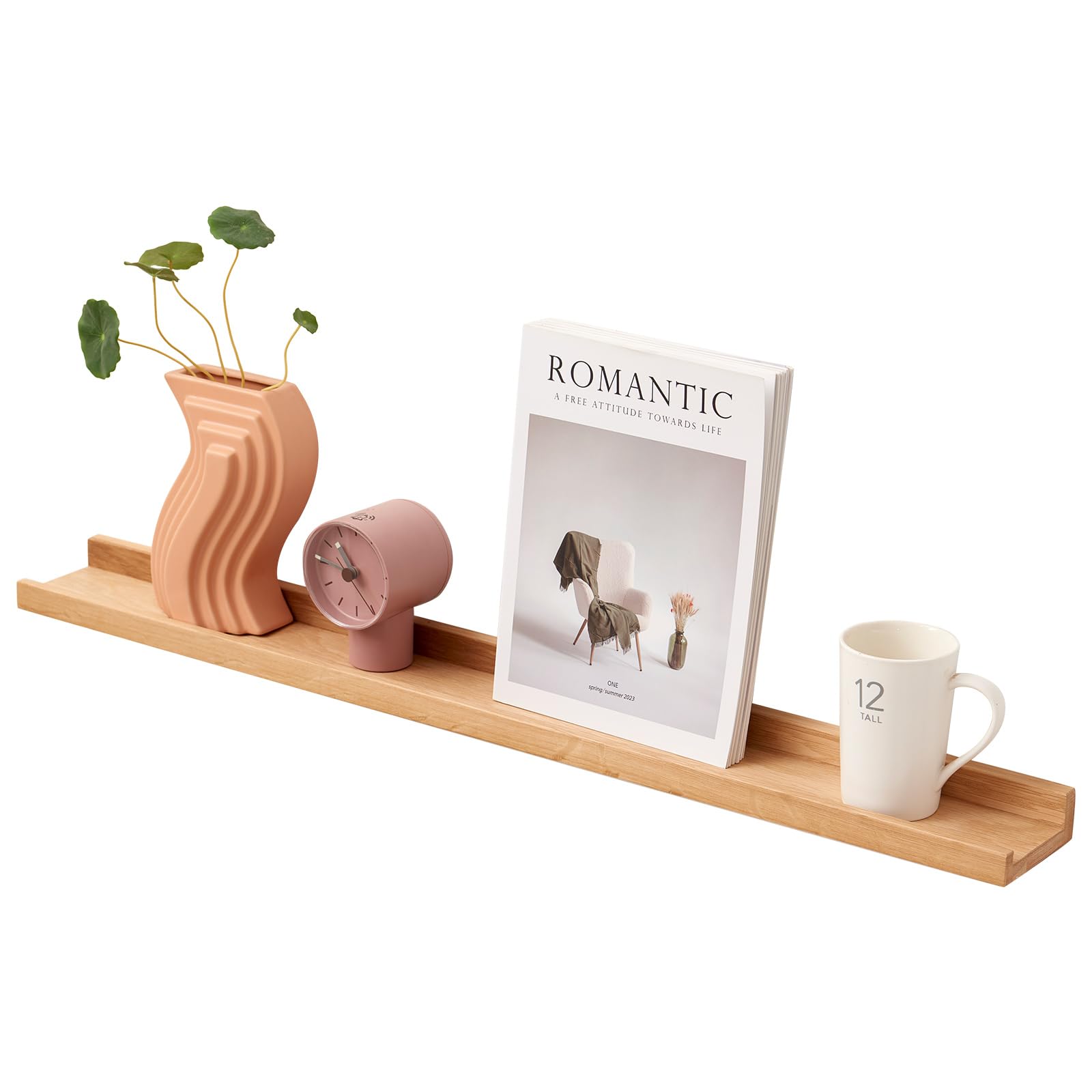 TREOAKWIS Oak Floating Shelf, Wall Mounted Solid Wood Display Picture Ledge Shelf Decor Storage for Nursery Living Room Office Bedroom (Natural, 60cm)