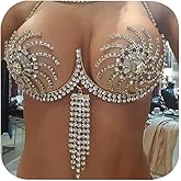 Silver Body Chain Sexy Crystal Bra Jewelry for Women Adjustable Bikini Tassel Rhinestone Chest Chain Support Bra Sunflower Bohemian Fashion Festivals