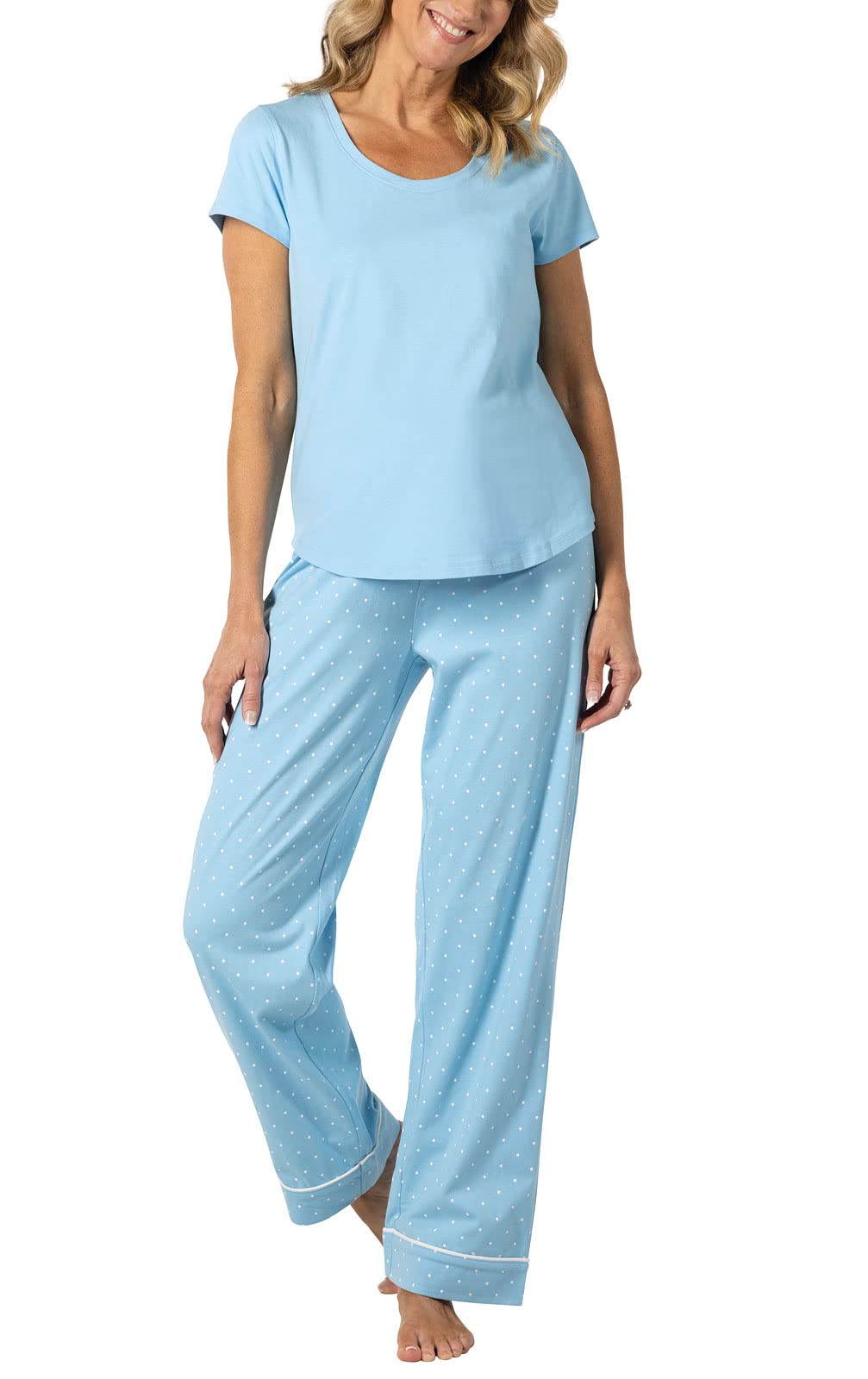 PajamaGram Women Pajama Sets - Pajamas Sets For Women, Light Blue Polka Dot, 1X Image