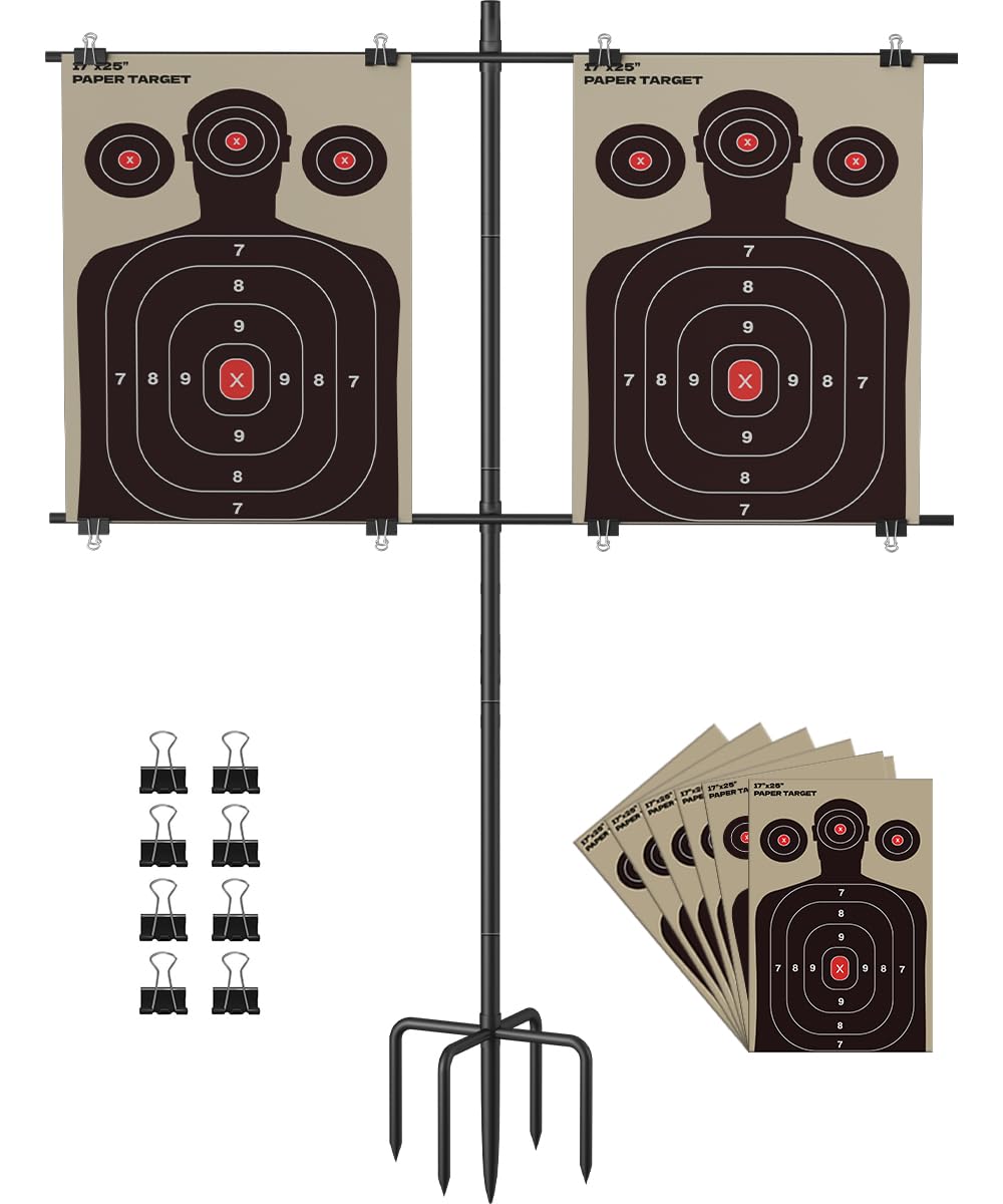 Photo 1 of Ardier Adjustable Shooting Target Stand with 5-Prong Base, Portable Steel Target Holder with 9 Clips and 15 pcs Paper, Ideal Hunting Accessories for Outdoor Shooting Range, L