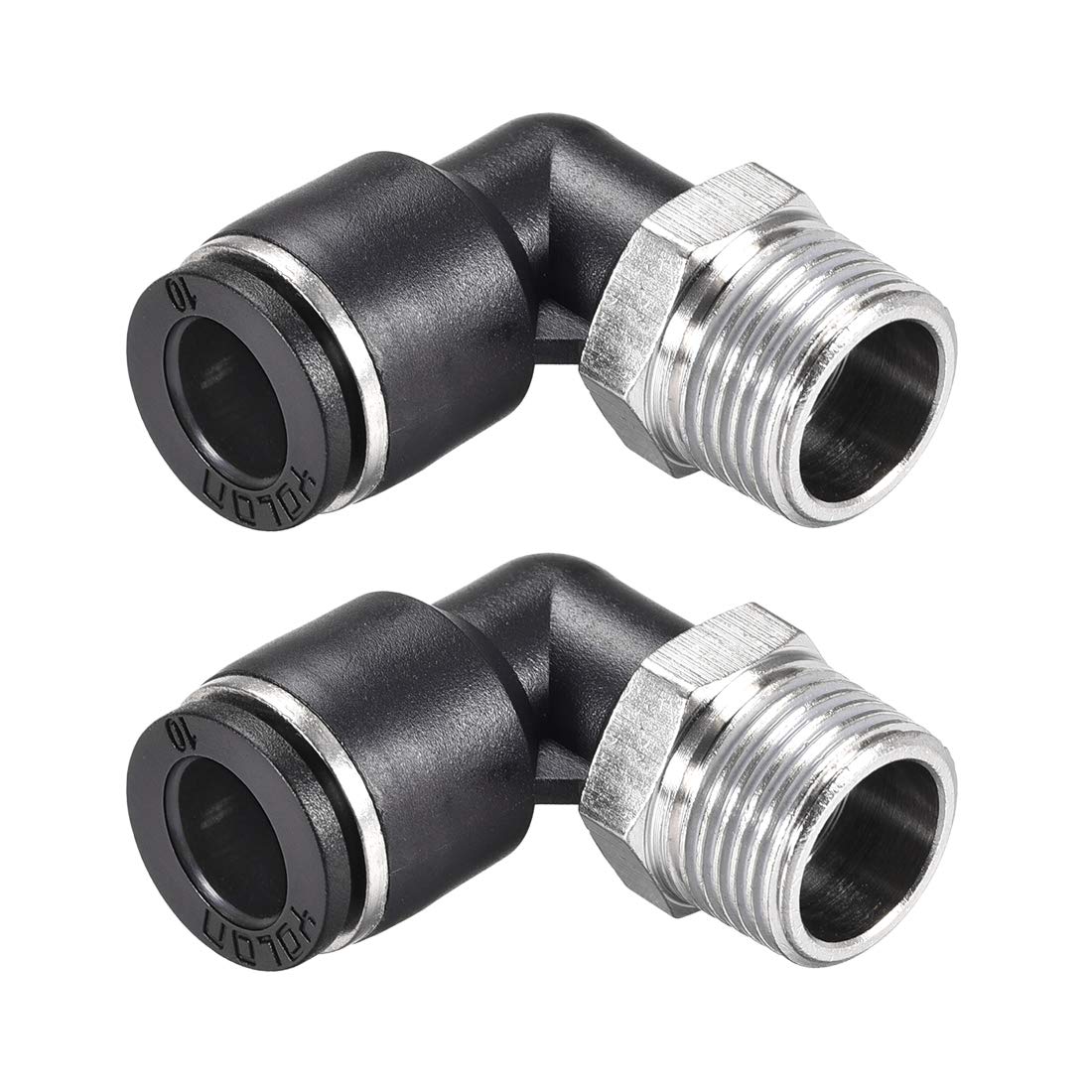 sourcing map Push to Connect Tube Fitting Male Elbow 10mm Tube OD X 3/8 NPT Thread Pneumatic Air Push Fit Lock Fitting 2pcs
