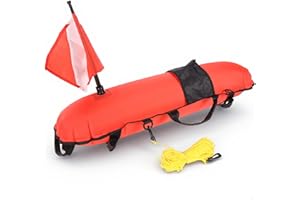 Scuba Diving Torpedo Buoy, Diving Float Ball And Flag Set With Automatic Lock Air Valve And 3 Speargun Holders For Ocean Free