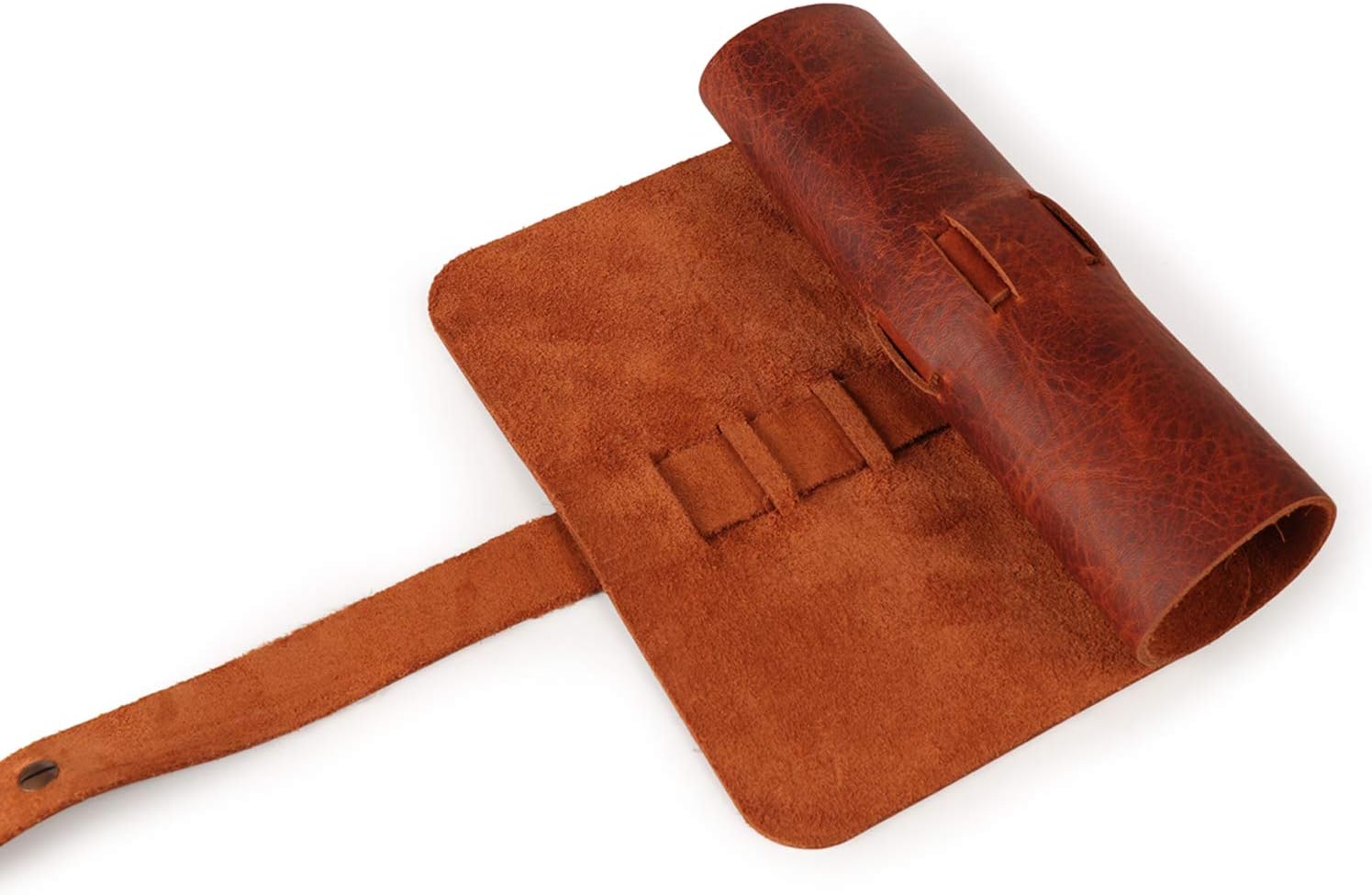 LONDO Genuine Leather Pen & Pencil Roll Case - 10 Slots - Classic Design - Cowhide Leder, Brown - Image 3