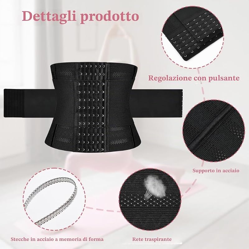 Fascia Addominale Dimagrante, Regolabile Snellente Cintura, Pancia Piatta Sport Waist Trainer, Traspirante Waist Trimmer Belt con 6 File di Ganci, per Corsa, Palestra, Yoga, Donna e Uomo