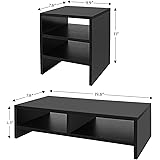 Jerry & Maggie - Wood Monitor Stand - 2 Parts Combination - Modern Dresser Shelf Unit Storage Desk Organizer Computer Stand Shelving - 2 Parts Multi Function Grayish Black Shelving