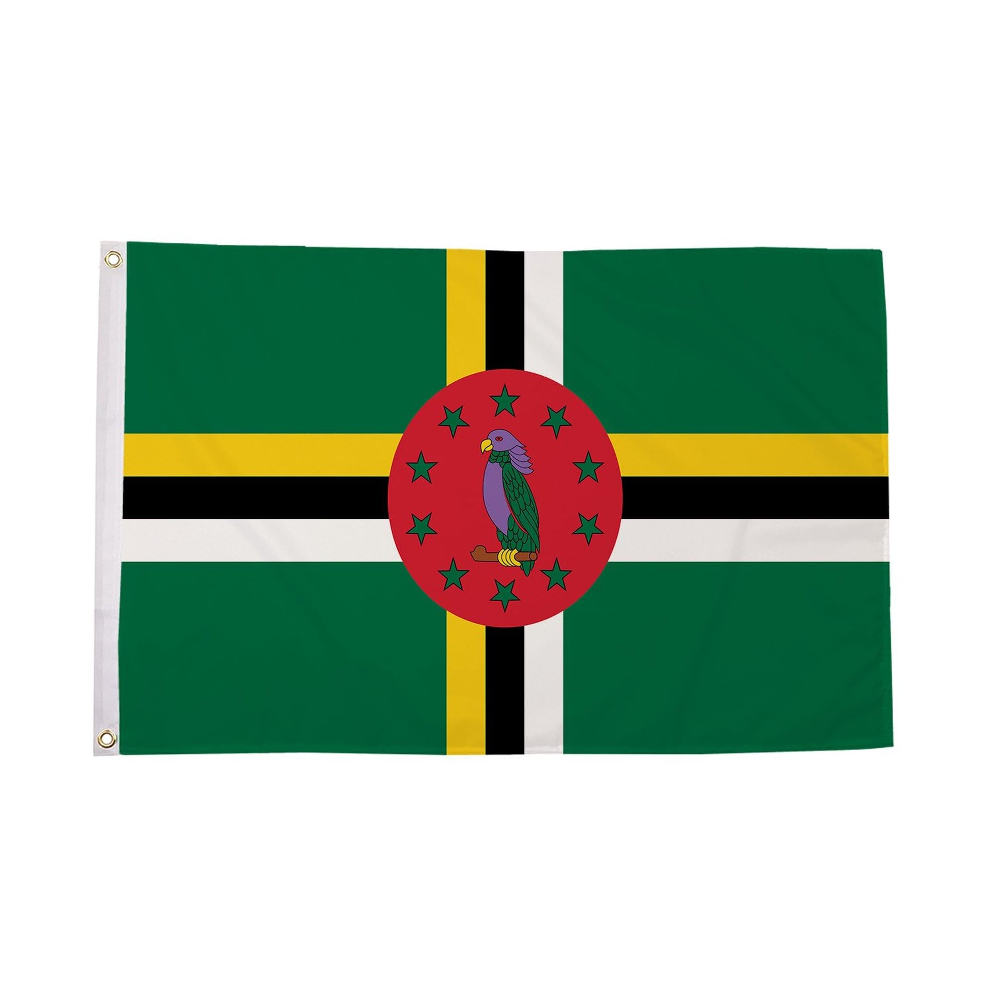 Flagtex Dominica Flag 5ft x 3ft National Flag Green Cross Red Circle Sisserou Parrot Ten Stars Premium Quality Polyester Double Stitched Brass Grommets 150cm x 90cm Indoor Outdoor Banner Display