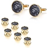 UJOY Mens Mother of Pearl Cufflinks and Studs Tuxedo Bottons Set Presentation Box Business Dress Parts for Wedding Party